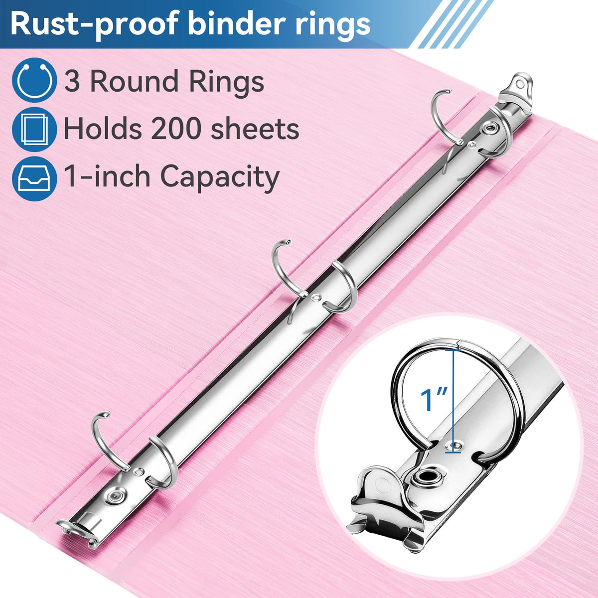 SUIN 1-inch 3 Ring Binder with 2 Interior Pockets, 1''Durable Binders Holds US Letter Size 8.5'' x