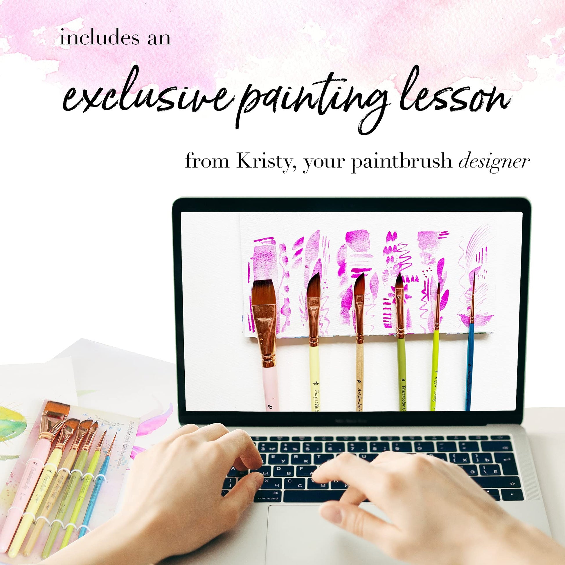 Travel Watercolor Brushes by Kristy Rice + Pouch-Set of 6 Watercolor Paint Brushes for Beginners &