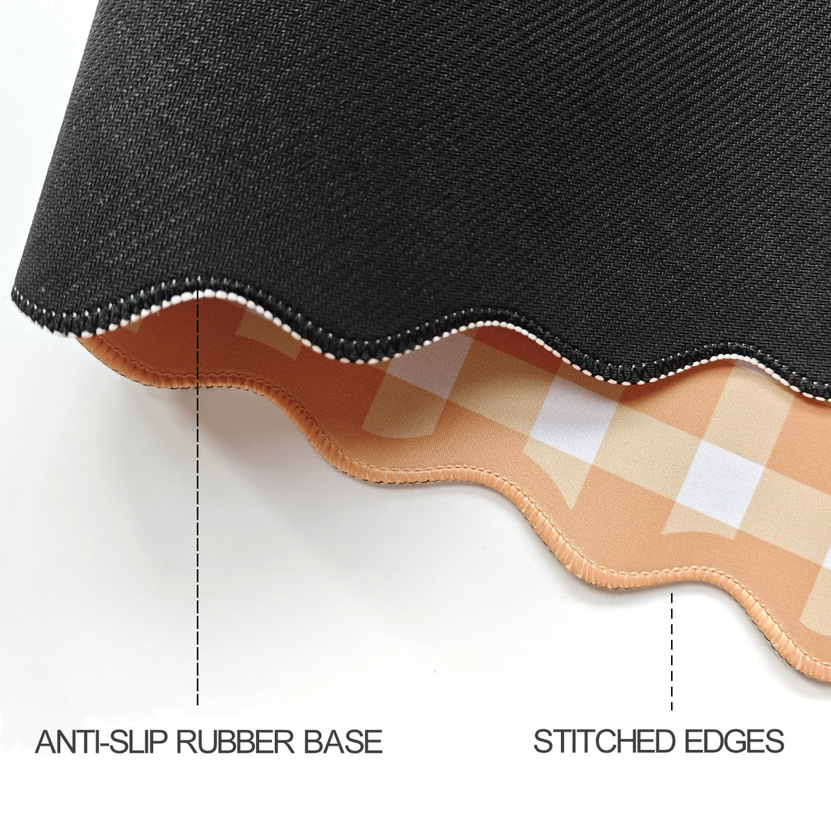 Scalloped‌ Orange Checkered Gingham Desk Mat Cute Pastel Large Mouse Pad Kawaii Cottagecore