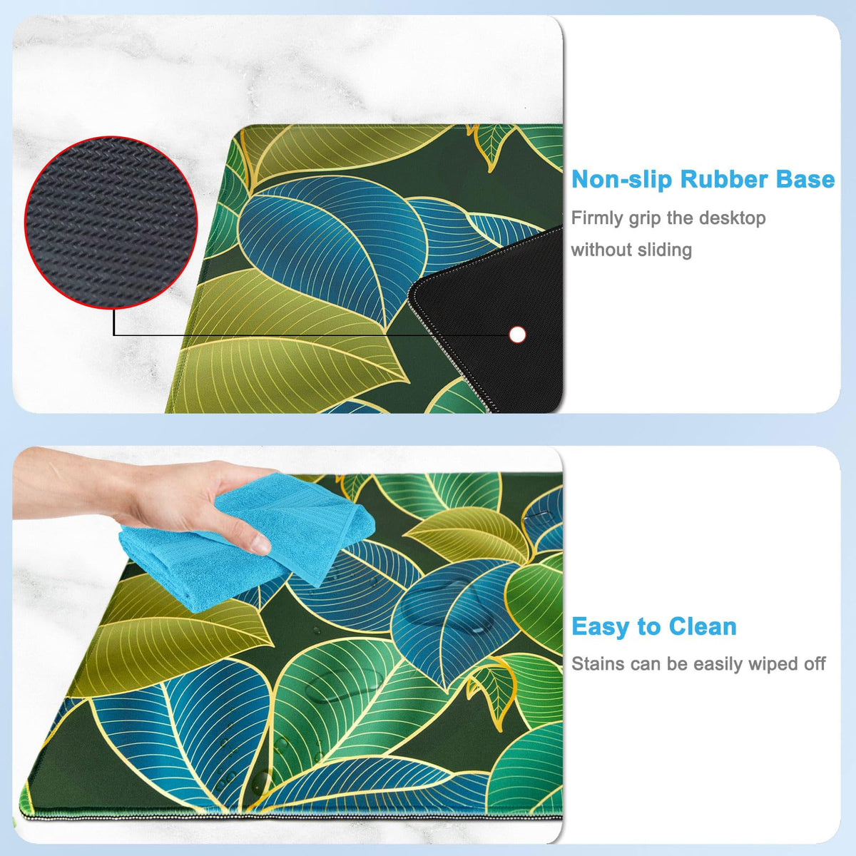 Large Gaming Mouse Pad with Coaster,Desk Matt for Desktop,Desk Mat-Leaves