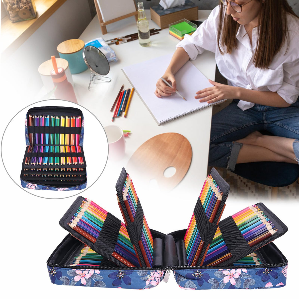 BOMKEE Large Capacity Pencil Case for Adults, 304 Slots Pen Case Pencil Case Multi Compartments