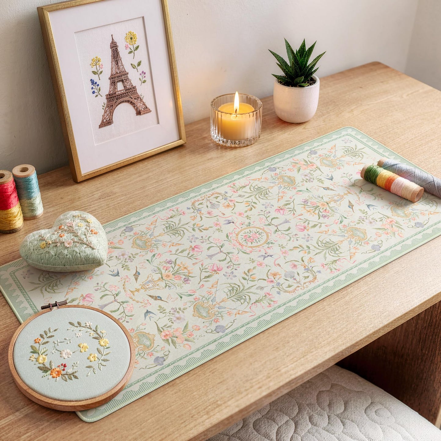 HAOCOO Green Floral Mouse Pad, 23.6" x 13.7" Keyboard Pad for Office Setup