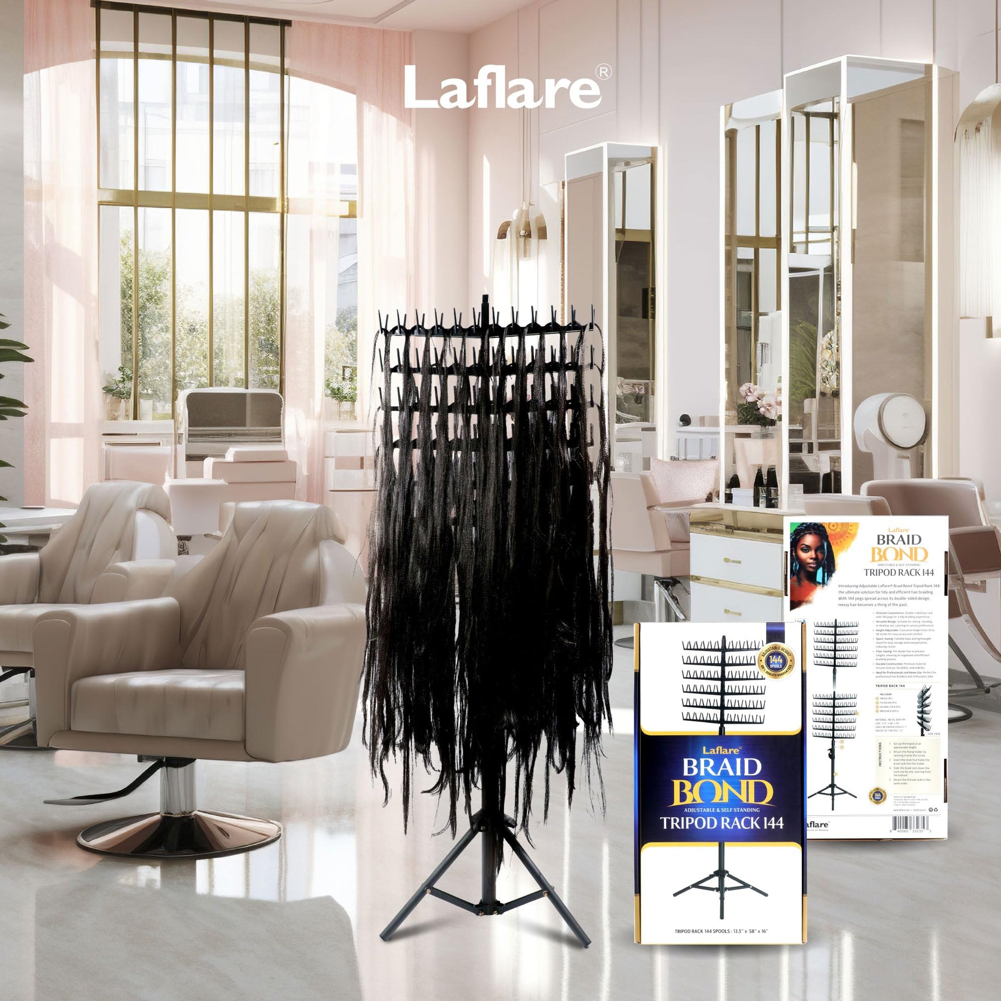 Laflare Standing Braid Hair Organizer – 144 Pegs Hair Extension Holder, Divider & Display Stand for