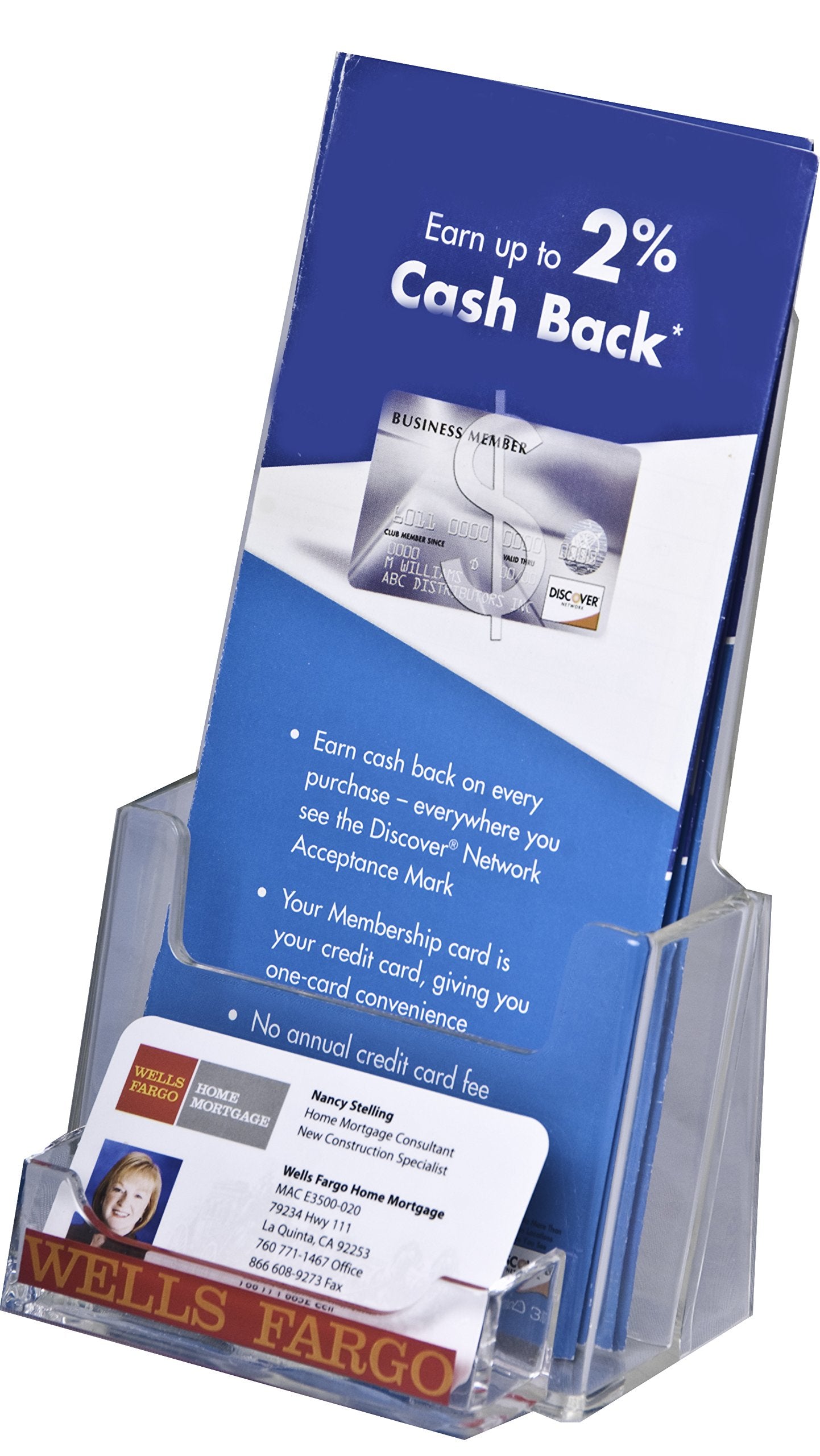 Clear-Ad - Acrylic Trifold Brochure Holder with Business Card Pocket - Rack Card Display - Pamphlet