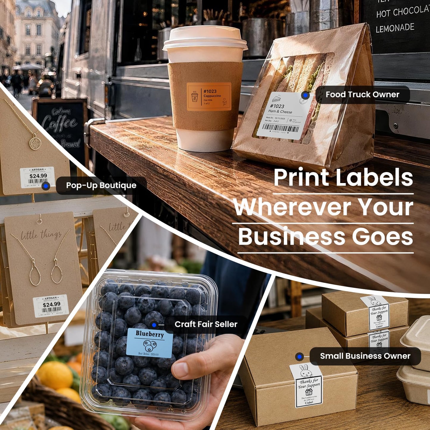 CLABEL 221B 2" Bluetooth Thermal Label Printer, 5 Label Rolls