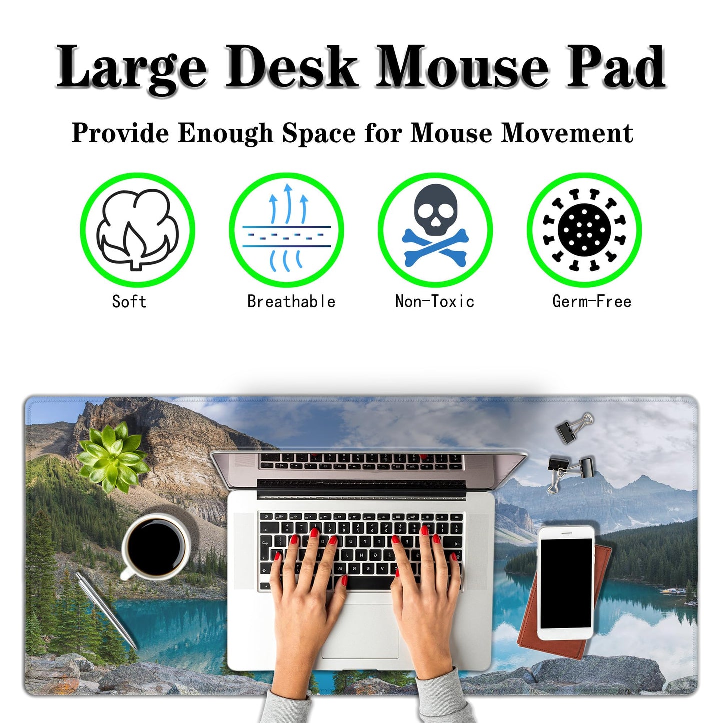 Samgula Gaming Mouse Pad Green Full Mousepad Large Desk Pad Keyboard Mat The Mousepad Non-Slip