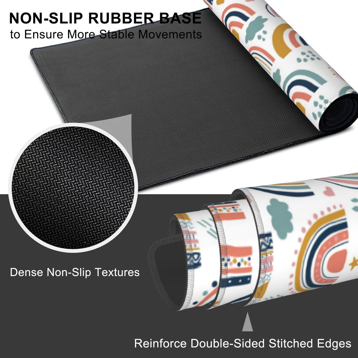 Mouse Pad, Large Boho Rainbow Desk Mat, Extended Non-Slip Gaming Keyboard Mousepad Desk Pad, Thick