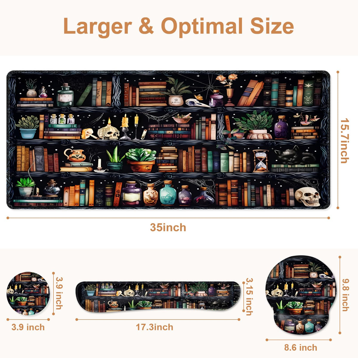 Forest Library Books Mouse Pad, XXL Large Desk Mat Extended Nature Aesthetic Deskpad, 4 PCS