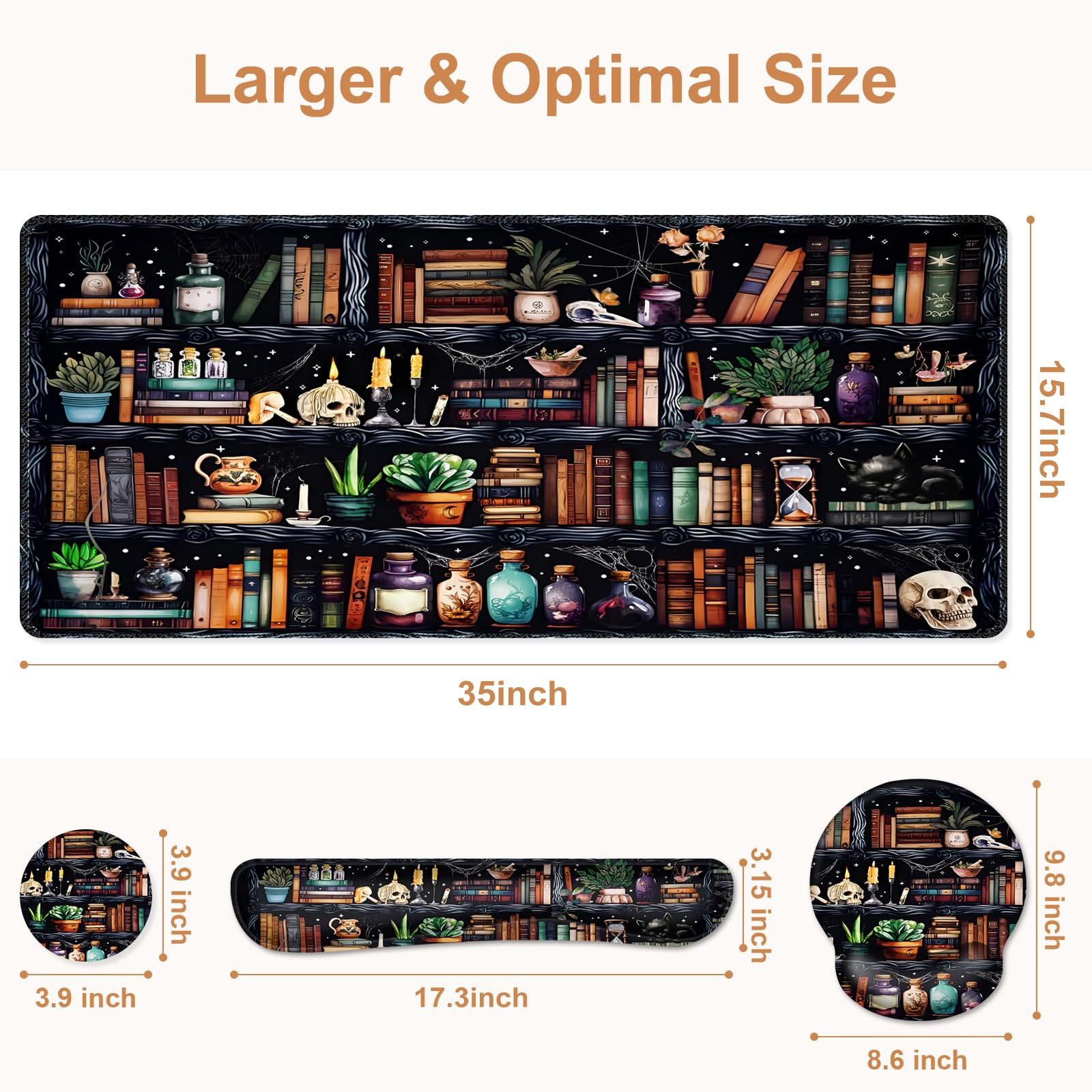 Forest Library Books Mouse Pad, XXL Large Desk Mat Extended Nature Aesthetic Deskpad, 4 PCS
