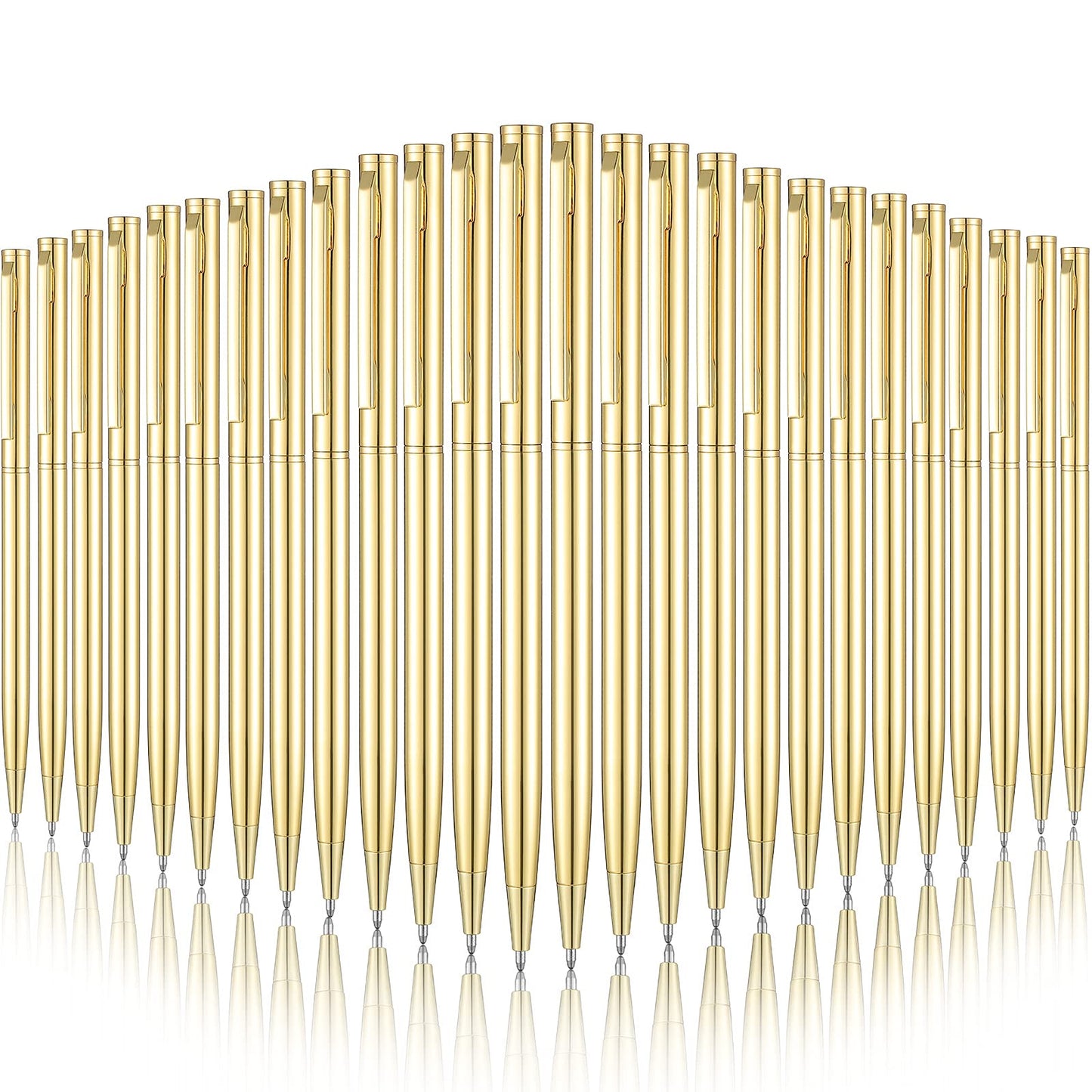 26 Pcs Gold Slim Ballpoint Pens Bulk, 1.0mm Medium Point Black Ink, Metallic Retractable Smooth