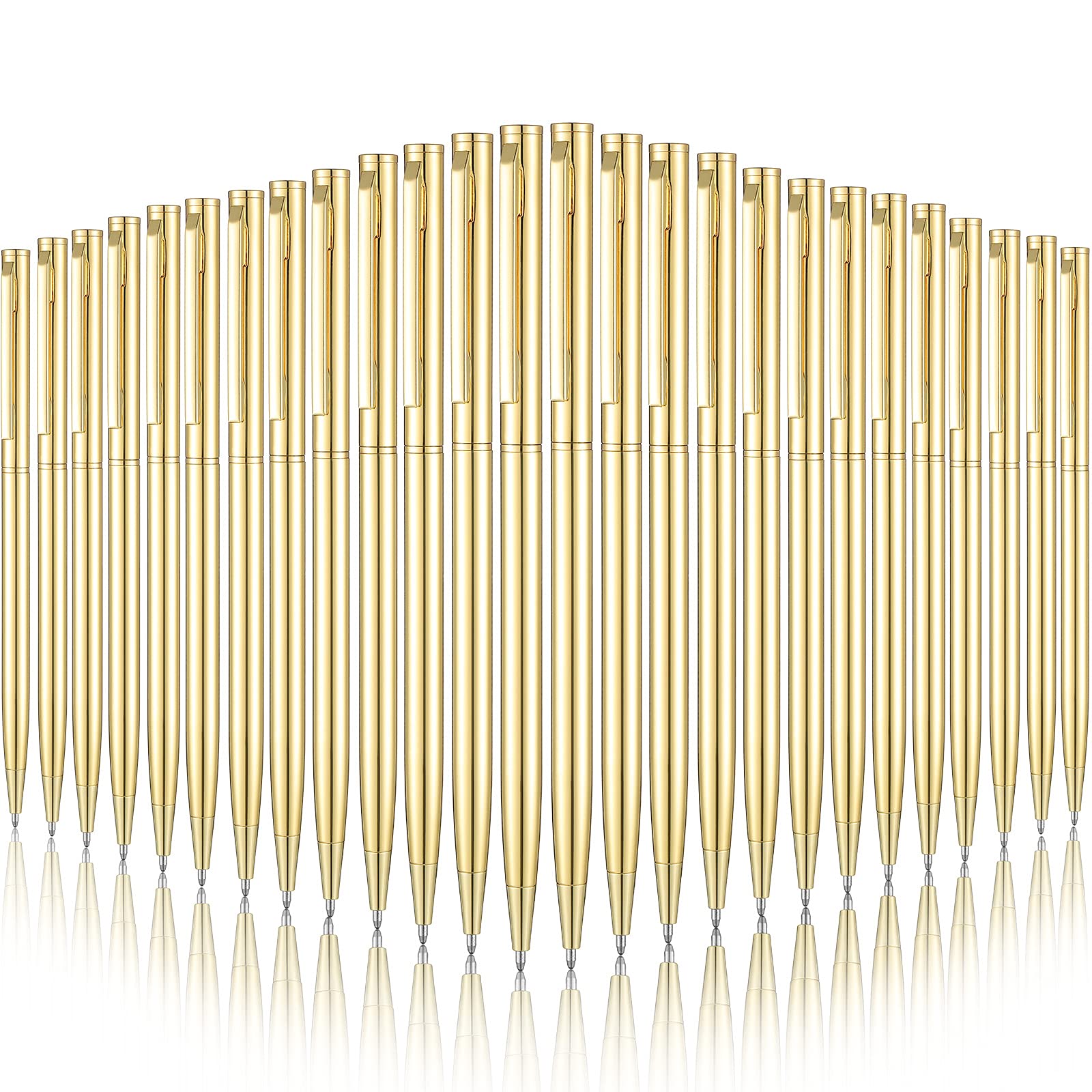 26 Pcs Gold Slim Ballpoint Pens Bulk, 1.0mm Medium Point Black Ink, Metallic Retractable Smooth