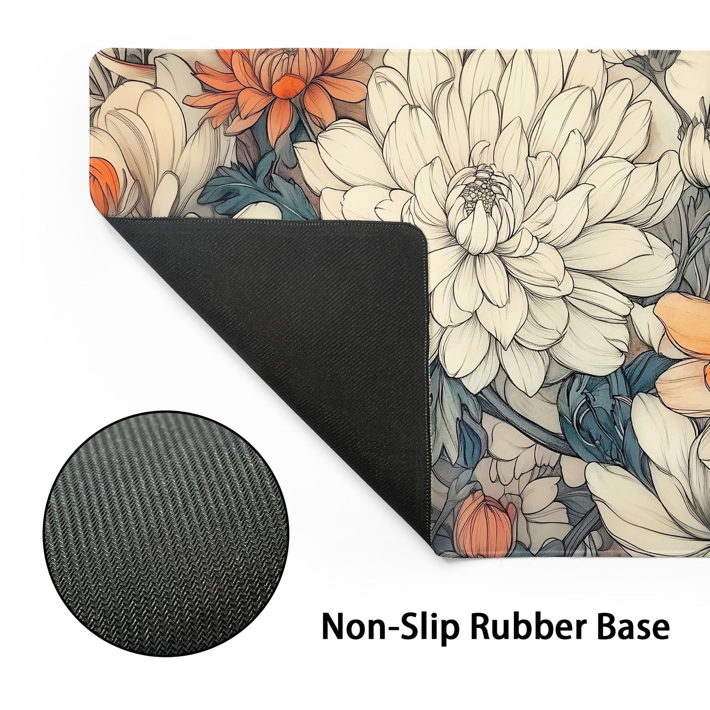 Minimalist Floral Gaming Mouse Pad XL White Orange Aesthetic Flowers Japanese Extended Large Mat