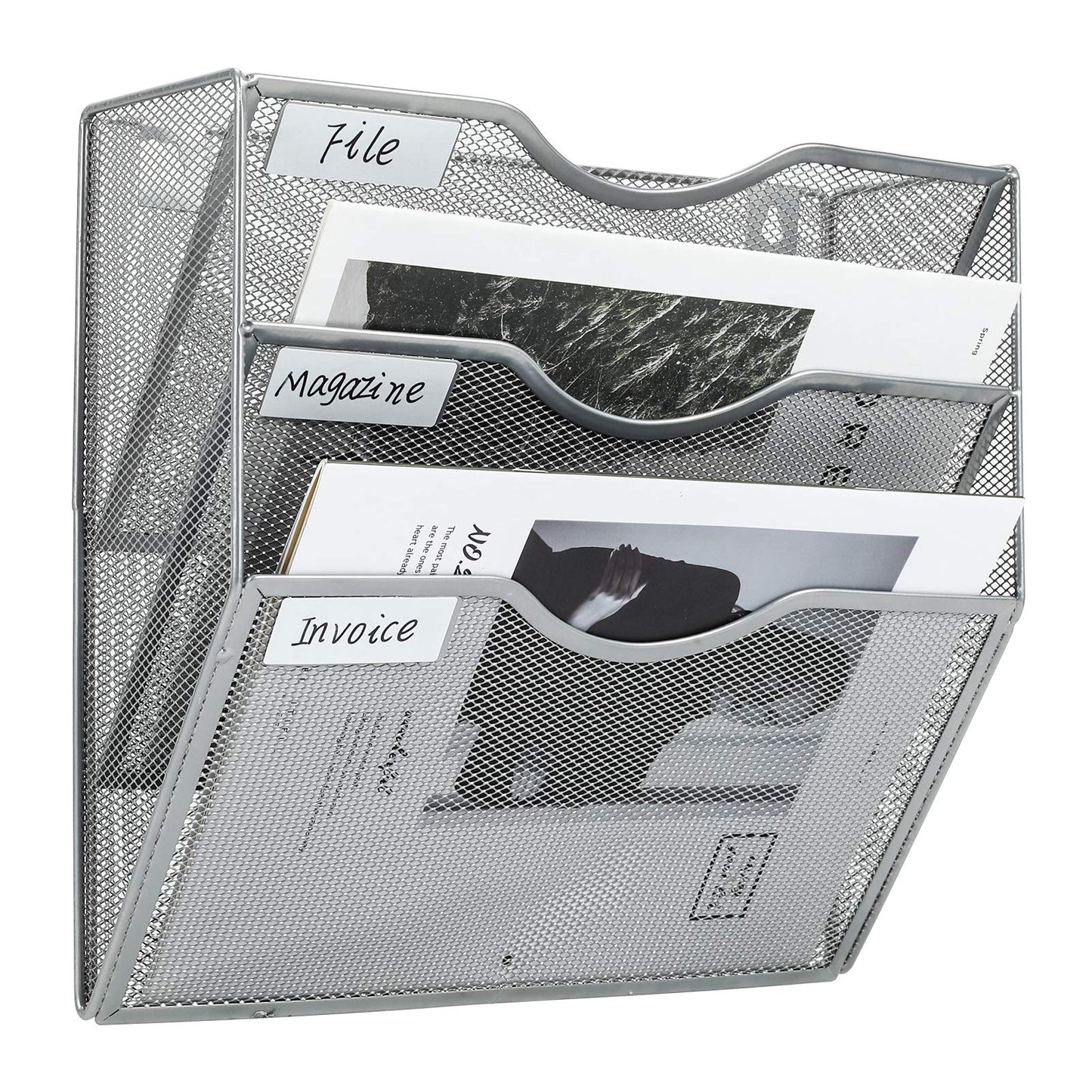 PAG-Mass Hanging Wall File Holder Mail Organizer Wall Mount Document Letter Rack, 3-Tier, Silver