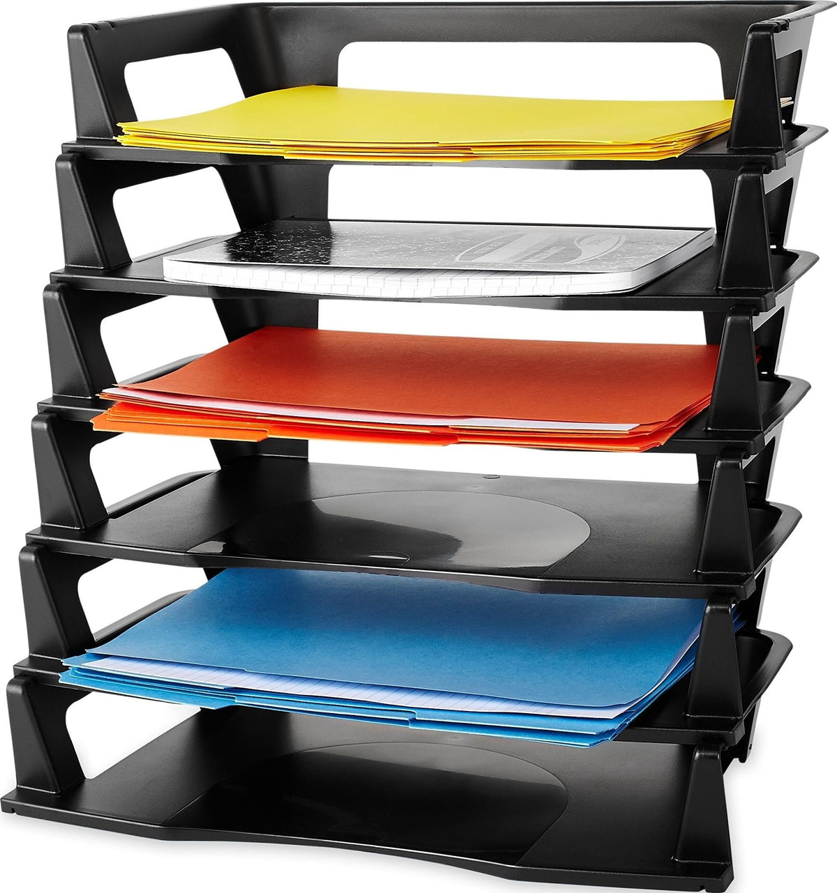 Rubbermaid Regeneration Letter Tray, Six Tier, Plastic, Black (86028)