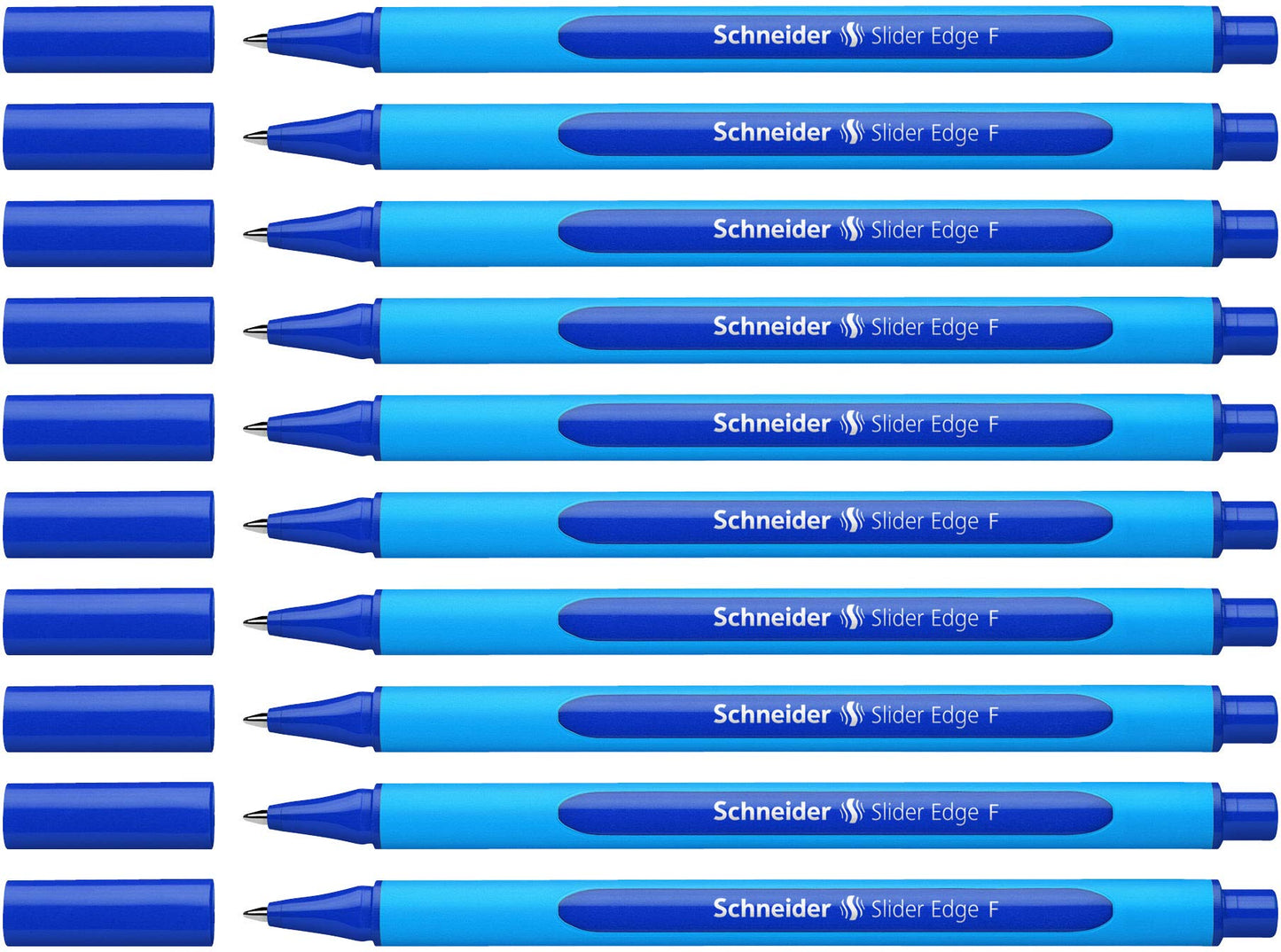 Schneider Slider Edge 152003 Ballpoint Pen with Cap Model F Pack of 10 / Cyan and Blue Barrel/Blue