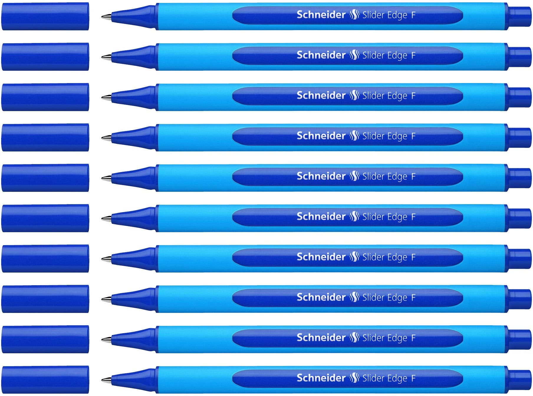 Schneider Slider Edge 152003 Ballpoint Pen with Cap Model F Pack of 10 / Cyan and Blue Barrel/Blue