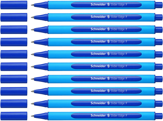 Schneider Slider Edge 152003 Ballpoint Pen with Cap Model F Pack of 10 / Cyan and Blue Barrel/Blue