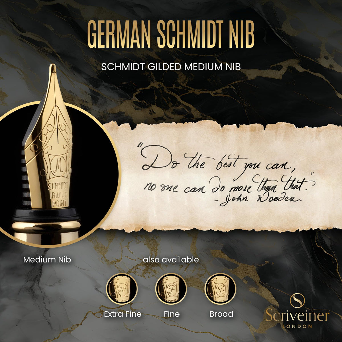 Scriveiner Luxury Fountain Pen - Stunning Black Lacquer Pen, Real Gold Finish, Schmidt Gilded Nib