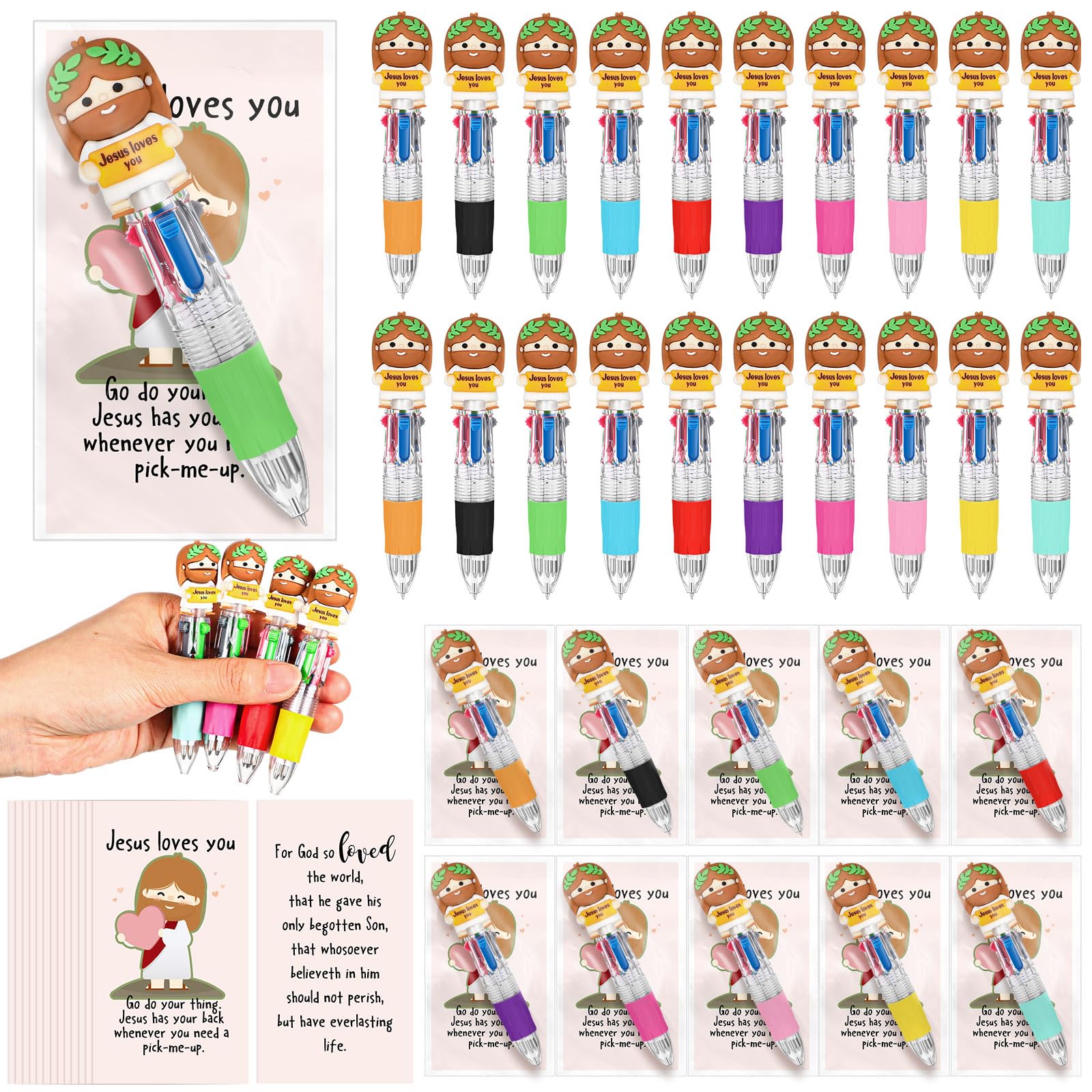 Sayglossy 100 Sets Christian Little Jesus Figure Pens Gifts Bulk with Card