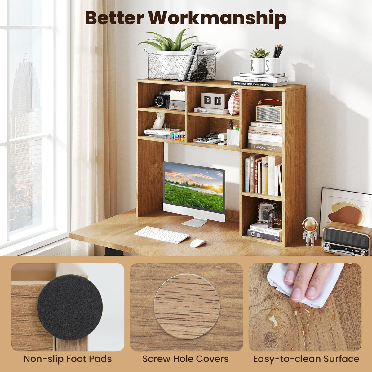 Giantex Desktop Bookshelf, Desk Hutch Dorm w/ 7 Cubes & 3 Adjustable Shelves, Desk Shelf for Up to