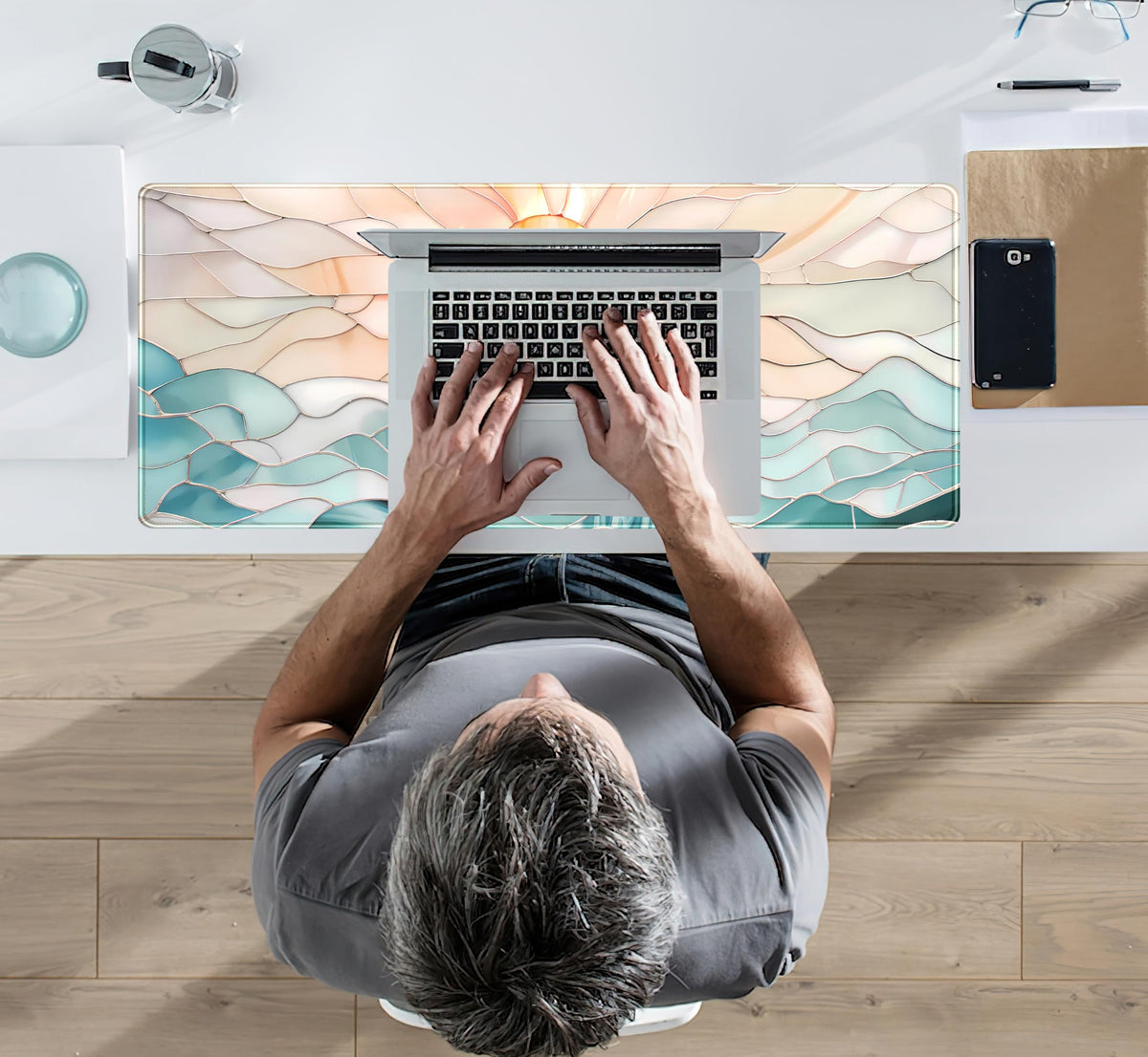 Modern Art Desk Mat Gaming Mouse Pad Stained Glass Computer Desk Pad, Large Laptop Keyboard Mat XL