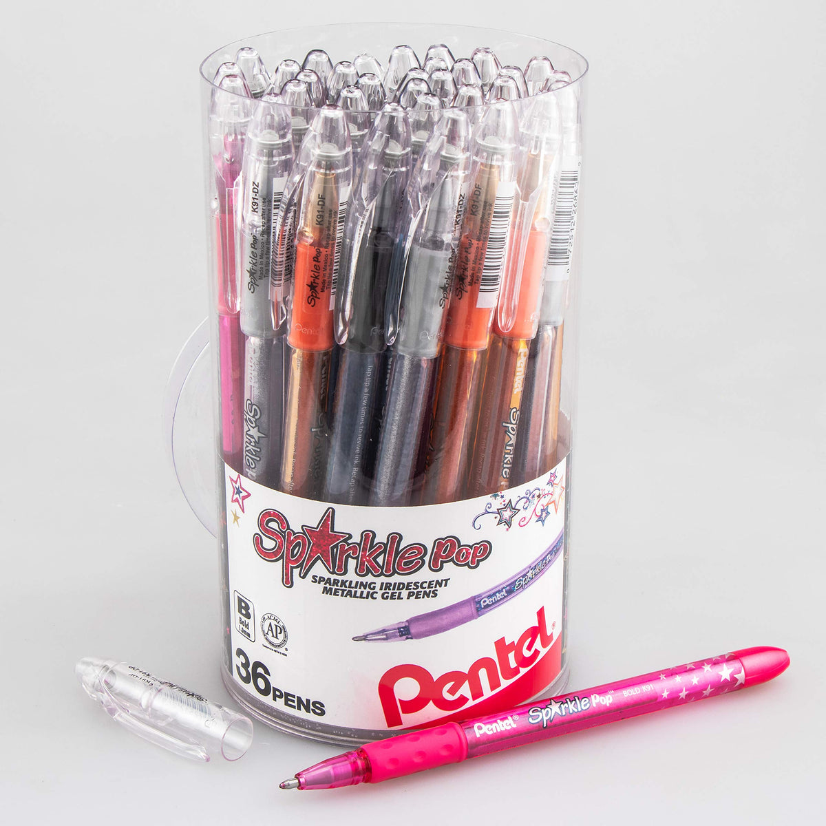 Pentel Sparkle Pop Iridescent Gel Pens, (1.0mm) Bold Lines, Assorted Ink (A/C/D/F/P/V/x/Z) 36-PK
