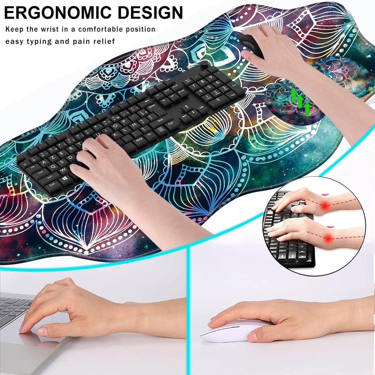 CICPLKSE Mouse Pad with Wrist Support + Desk Mat + Coaster 3 in 1 Set, XXL Large Gaming Mousepad