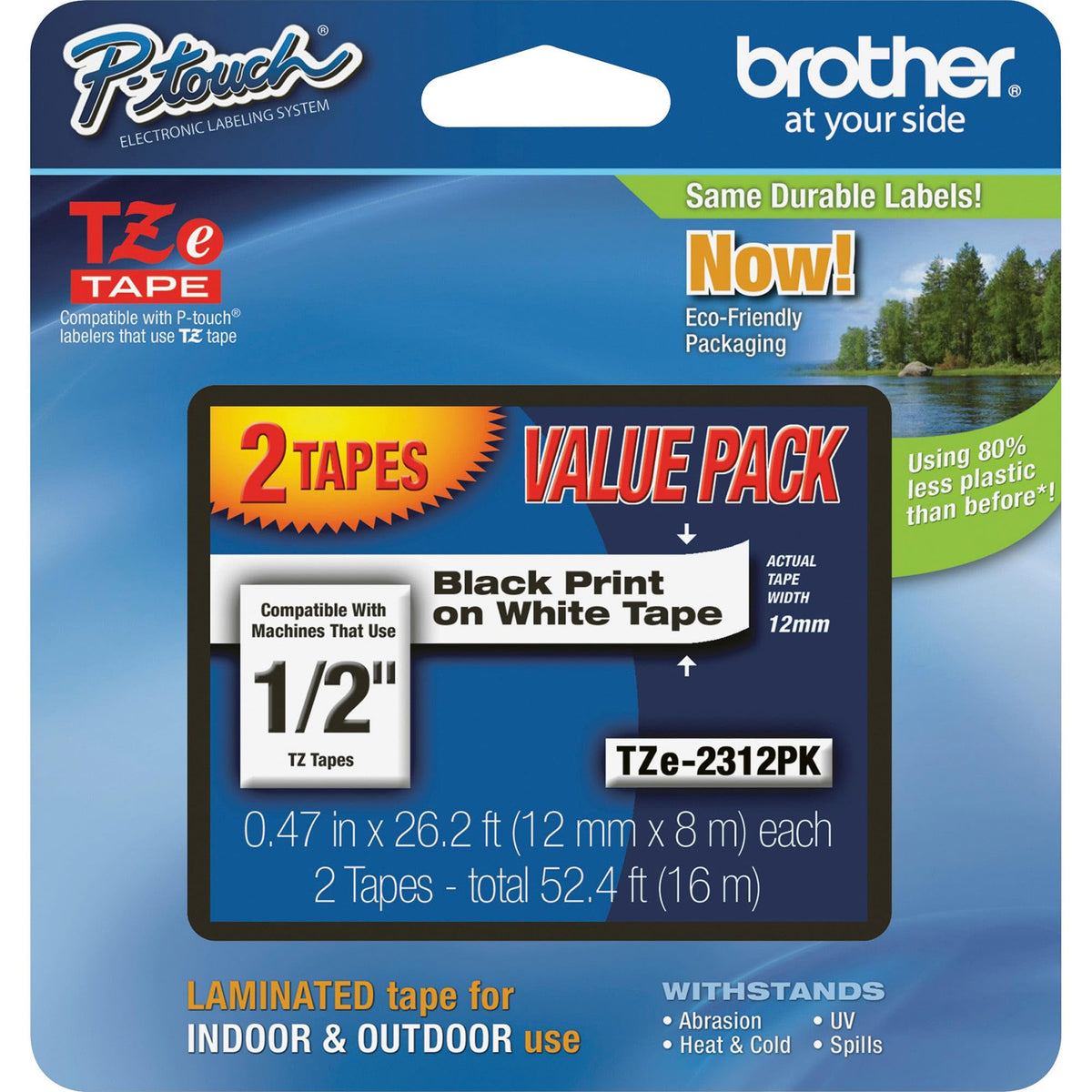 Brother Genuine P-Touch, TZe-231 2 Pack Tape (TZE2312PK) ½”(0.47”) x 26.2 ft. (8m) Laminated