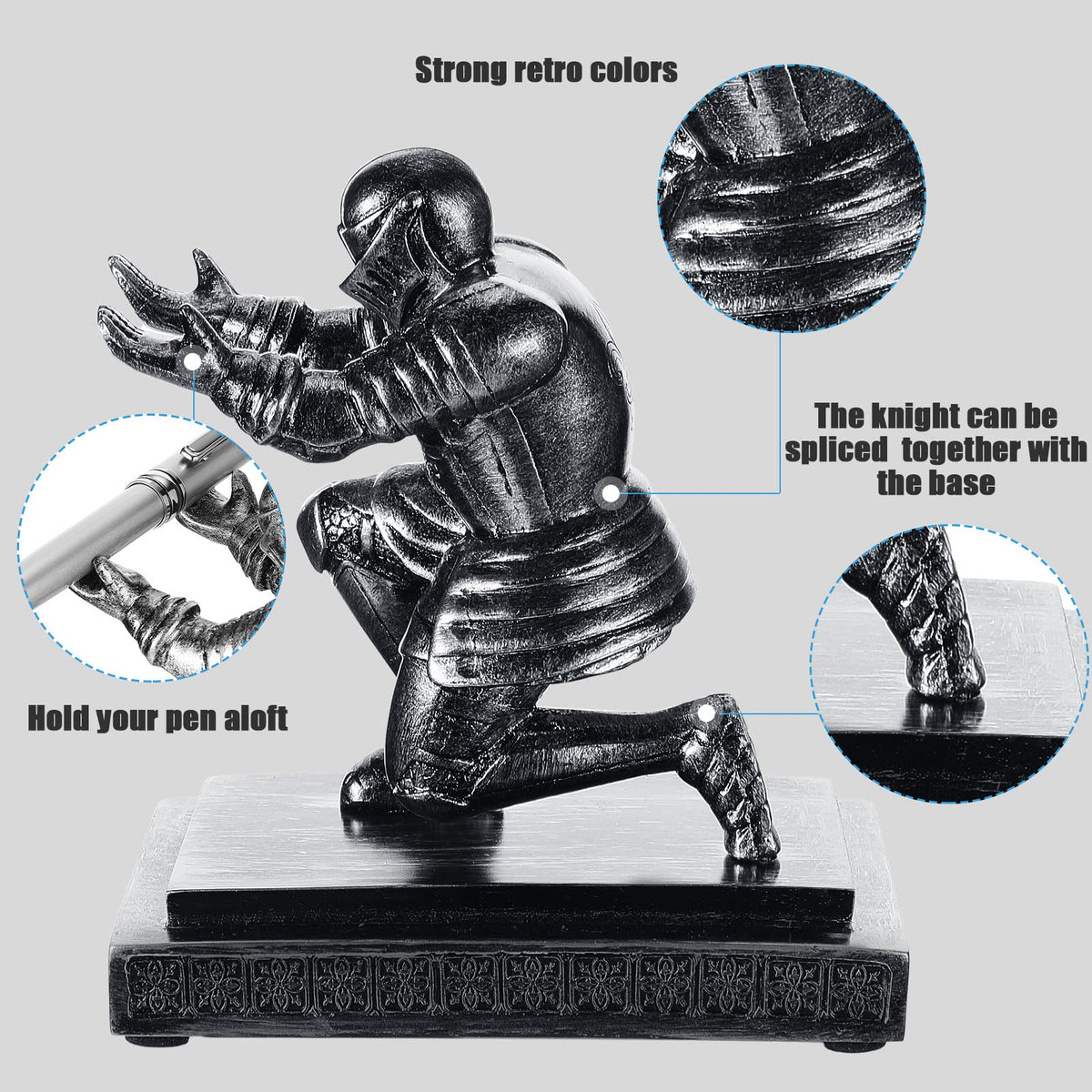 Spakon Knight Pen Holder with 2 Pens, Resin Desk Accessories,Classic,Iron