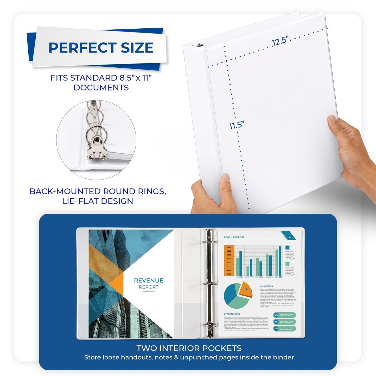 Samsill 1.5 Inch 3 Ring Binders, Economy Round Ring, Clear View Cover, 325 Sheet Capacity - for