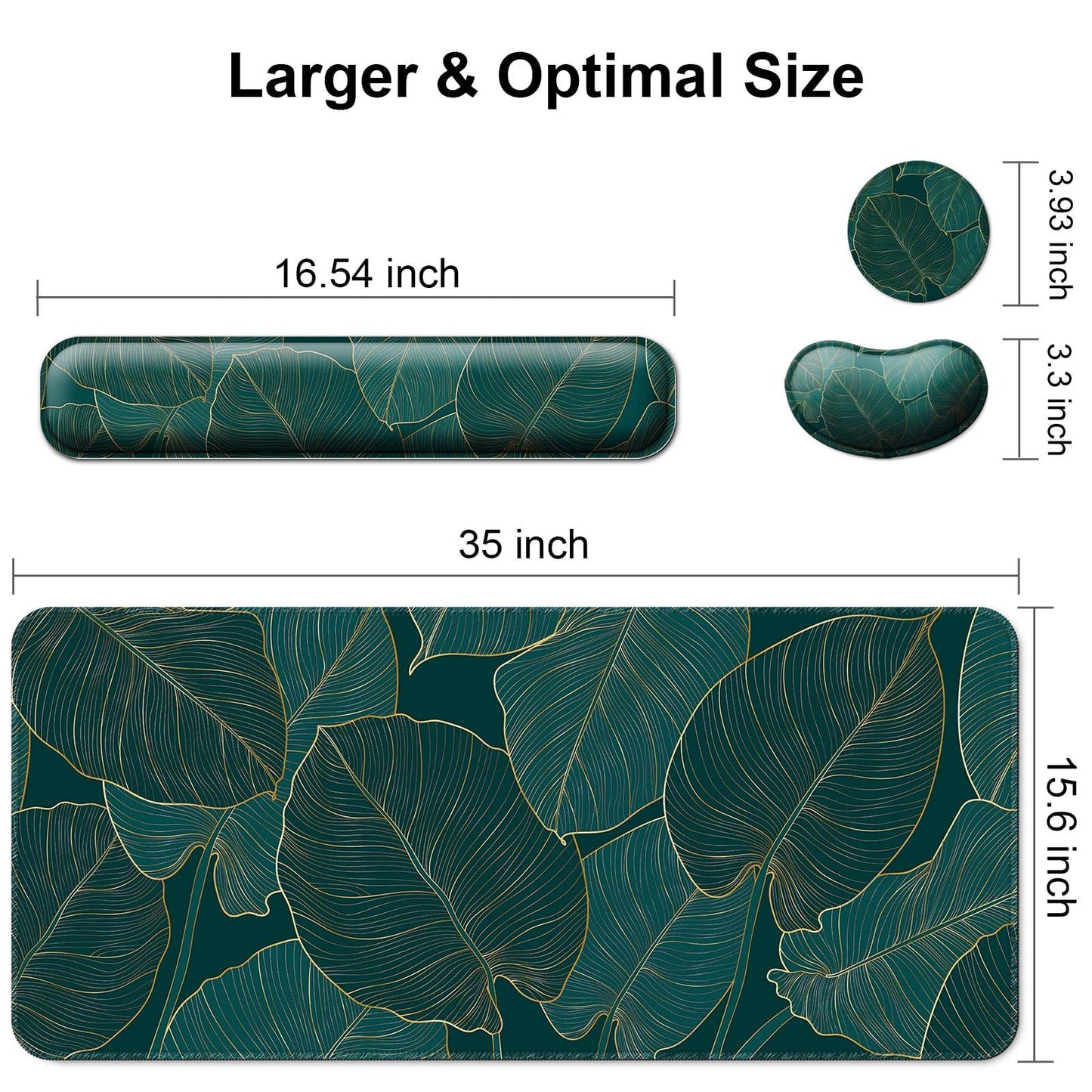 4 in 1 Mouse Pad and Keyboard Wrist Rest,Large Desk Mat,Coaster Set-Leaves