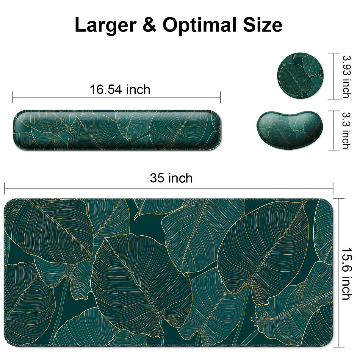 4 in 1 Mouse Pad and Keyboard Wrist Rest,Large Desk Mat,Coaster Set-Leaves