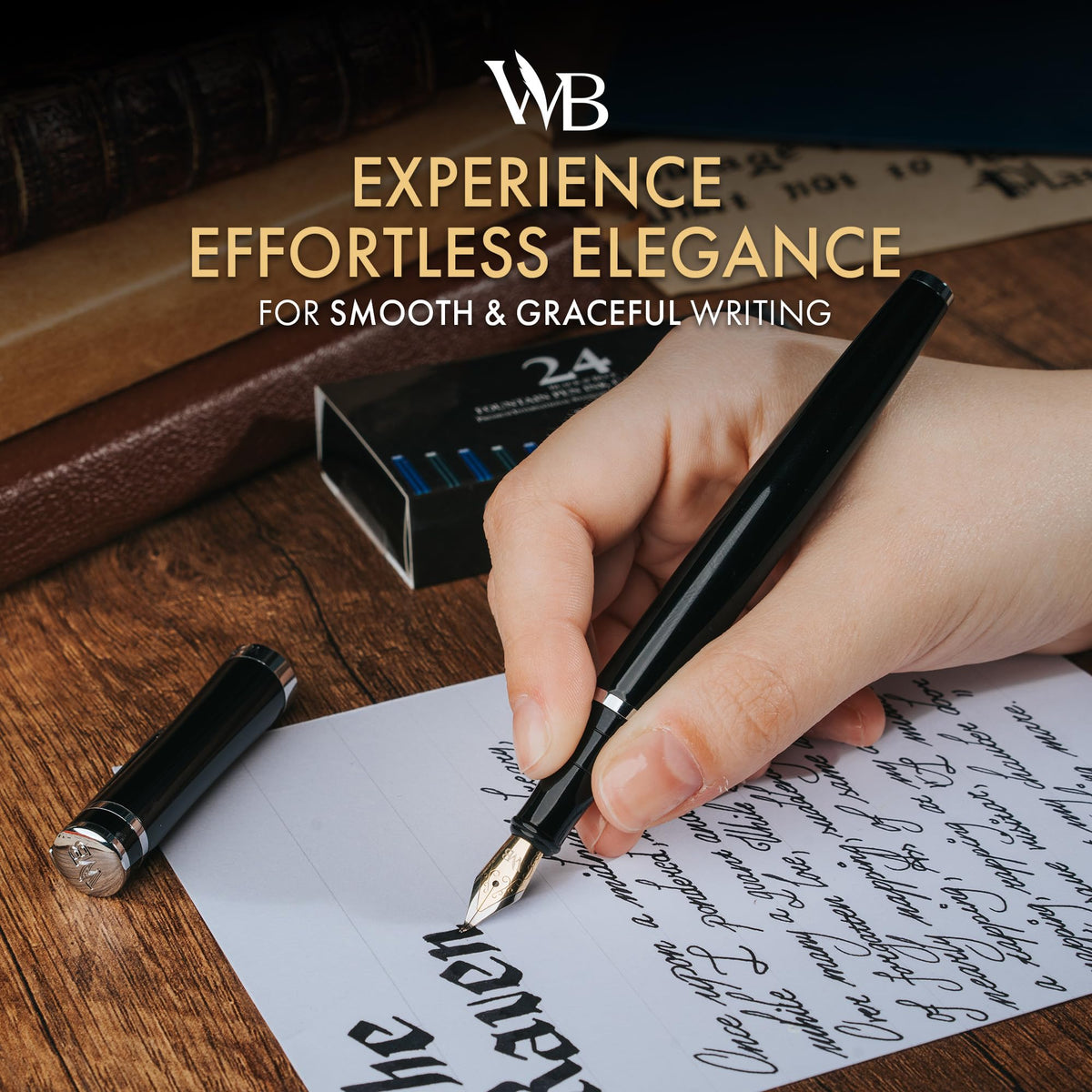 Wordsworth & Black Luxury Fountain Pen Set for Writing, Bent Nib, Black