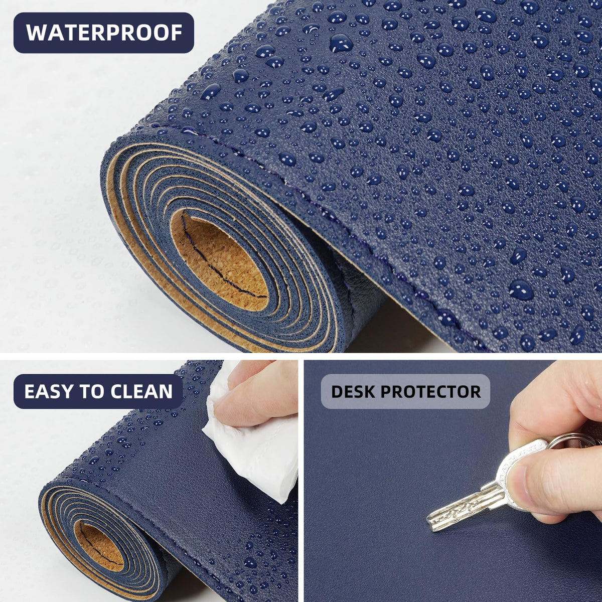 AFIING Desk Mat, Blue, 35.4" x 17", Cork Desk pad Protector
