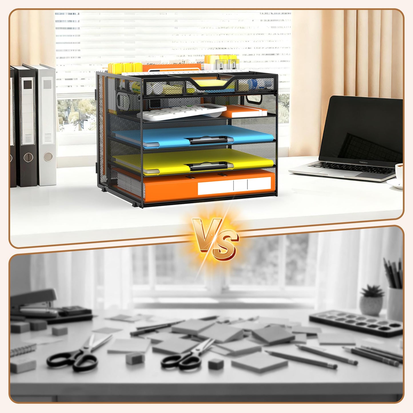 Docnest 5 Tier Desk Organizer with Hanging File Folder Holder&Tray, Black