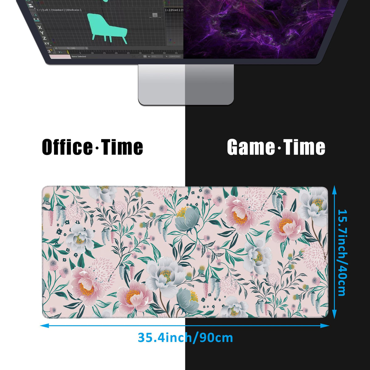 EOBKLAX Floral Desk Mat,Large Gaming Mouse Pad,Non-Slip Rubber Base Desk Pad with Stitched Edges