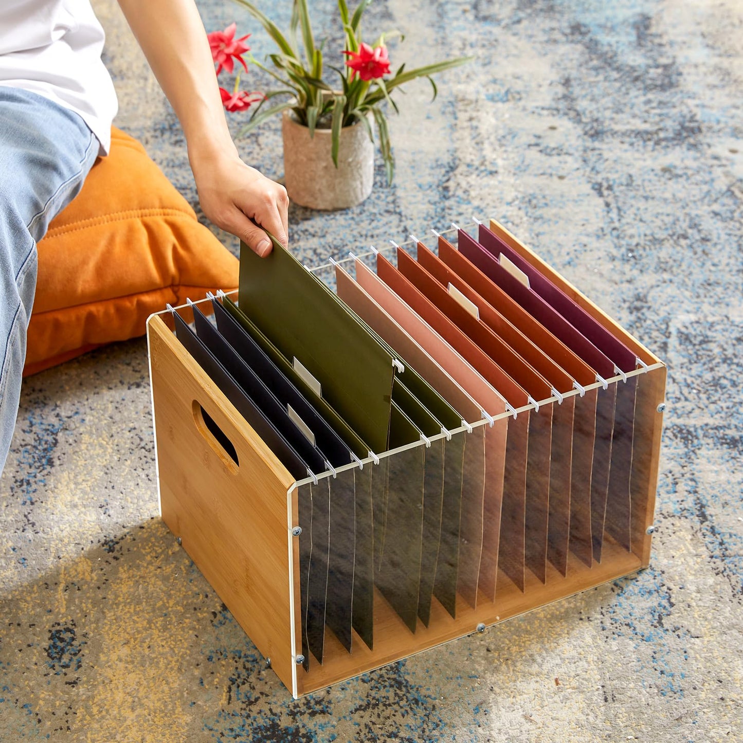 Sbanmao Letter/Legal Bamboo Acrylic File Box Organizer, Hanging File Folder Storage Boxes