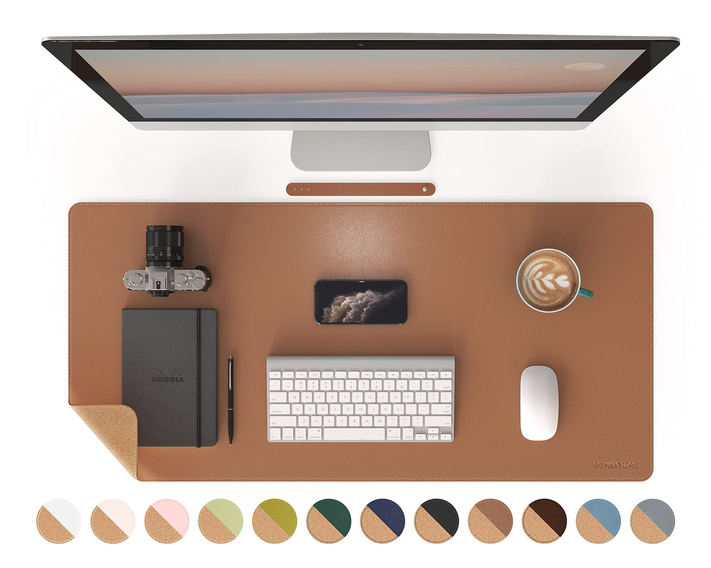 RENMTURE Dual-Sided Desk Pad, Natural Cork & PU Leather Large Mouse mats for Office and Home Work