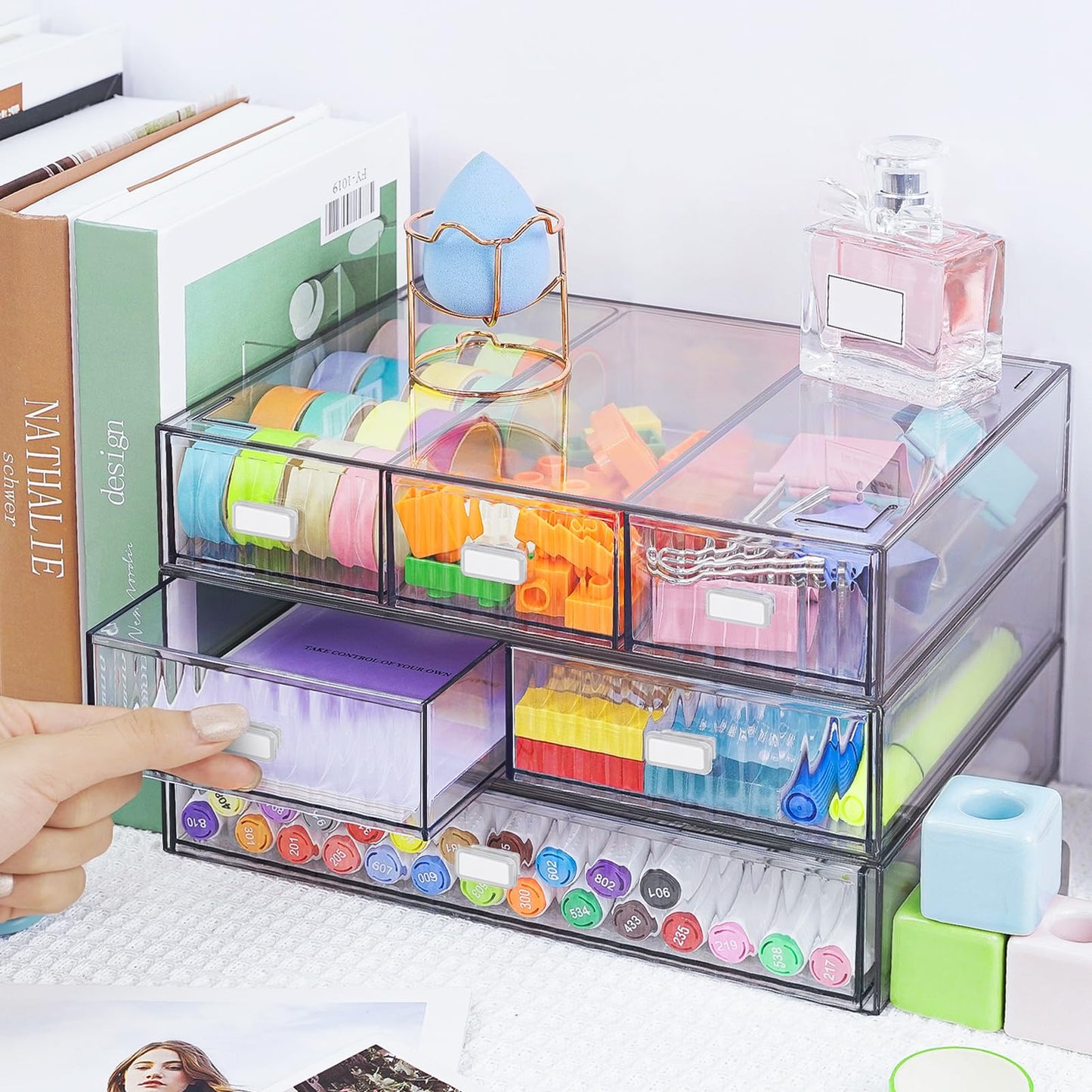 3 Tier Stackable Desk Organizer with 6 Drawers, YOCOMEY Plastic Desktop Storage Box Drawers