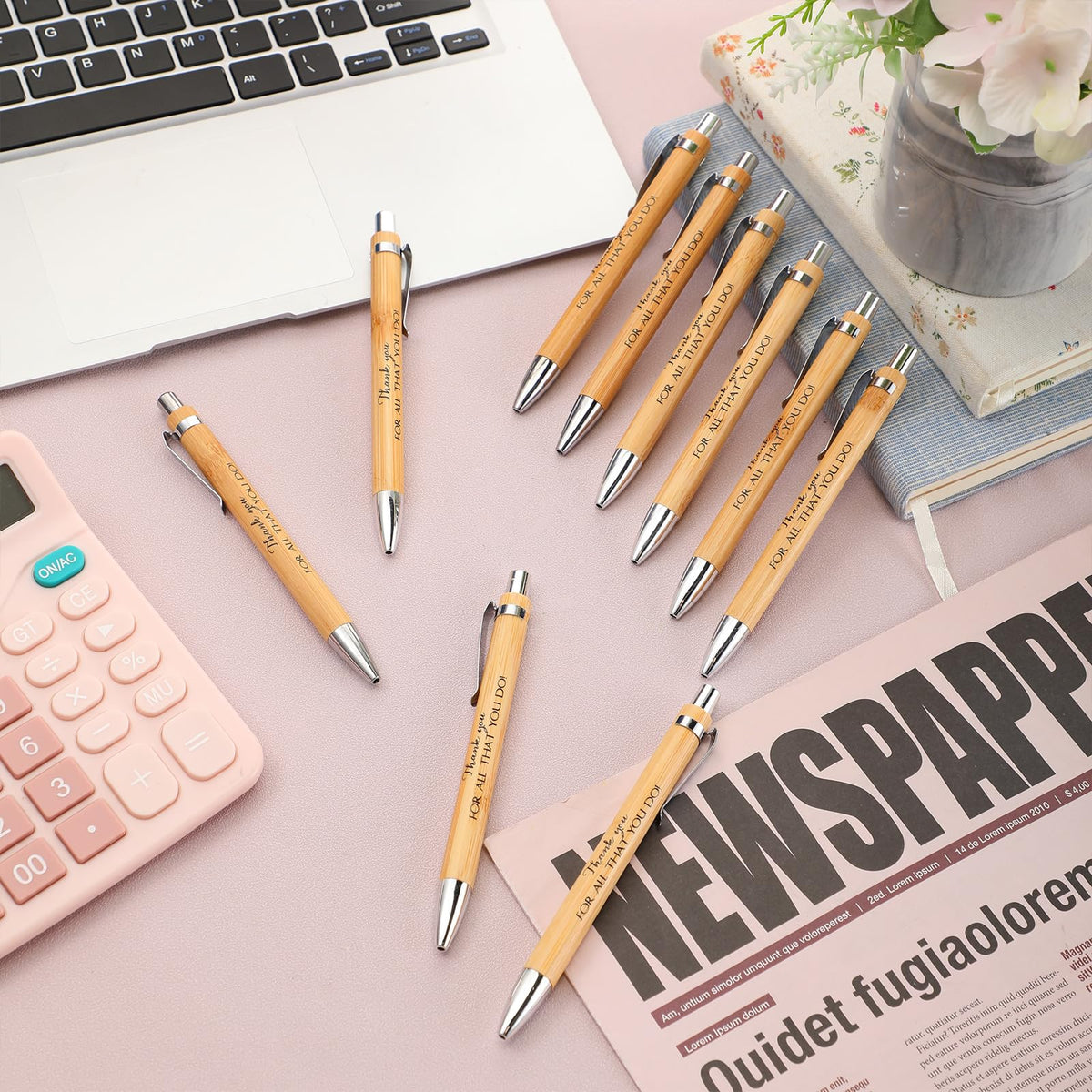 Fuutreo 50 Pcs Employee Appreciation Gift Bulk Inspirational Bamboo Pens Thanks Wood Ballpoint Pen