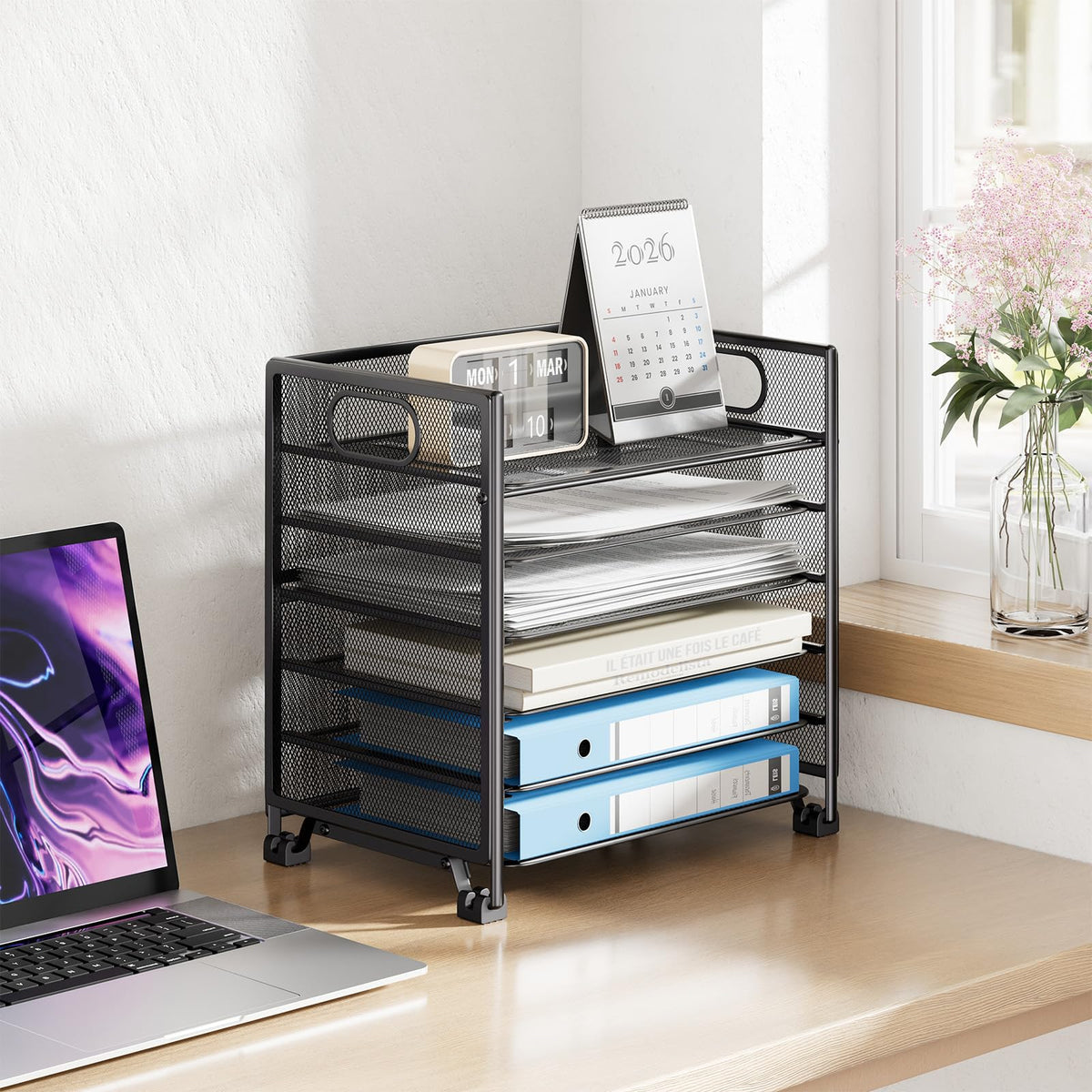 Simple Trending 6-Tier Paper Tray Organizer, File Organizer for Desk, Black
