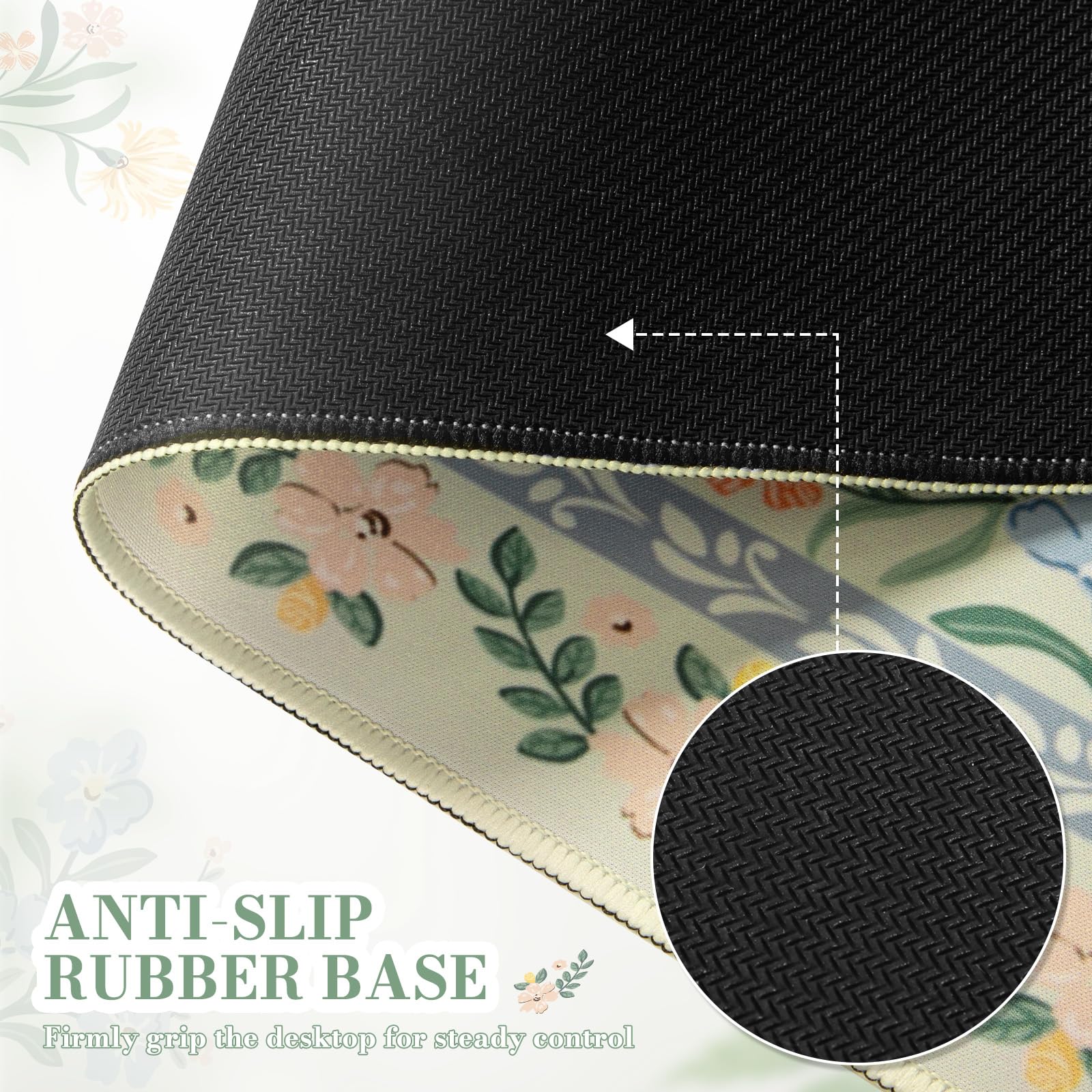 iCasso Desk Mat for Office Decor,35.4 x 15.7 in,Cute Green Floral