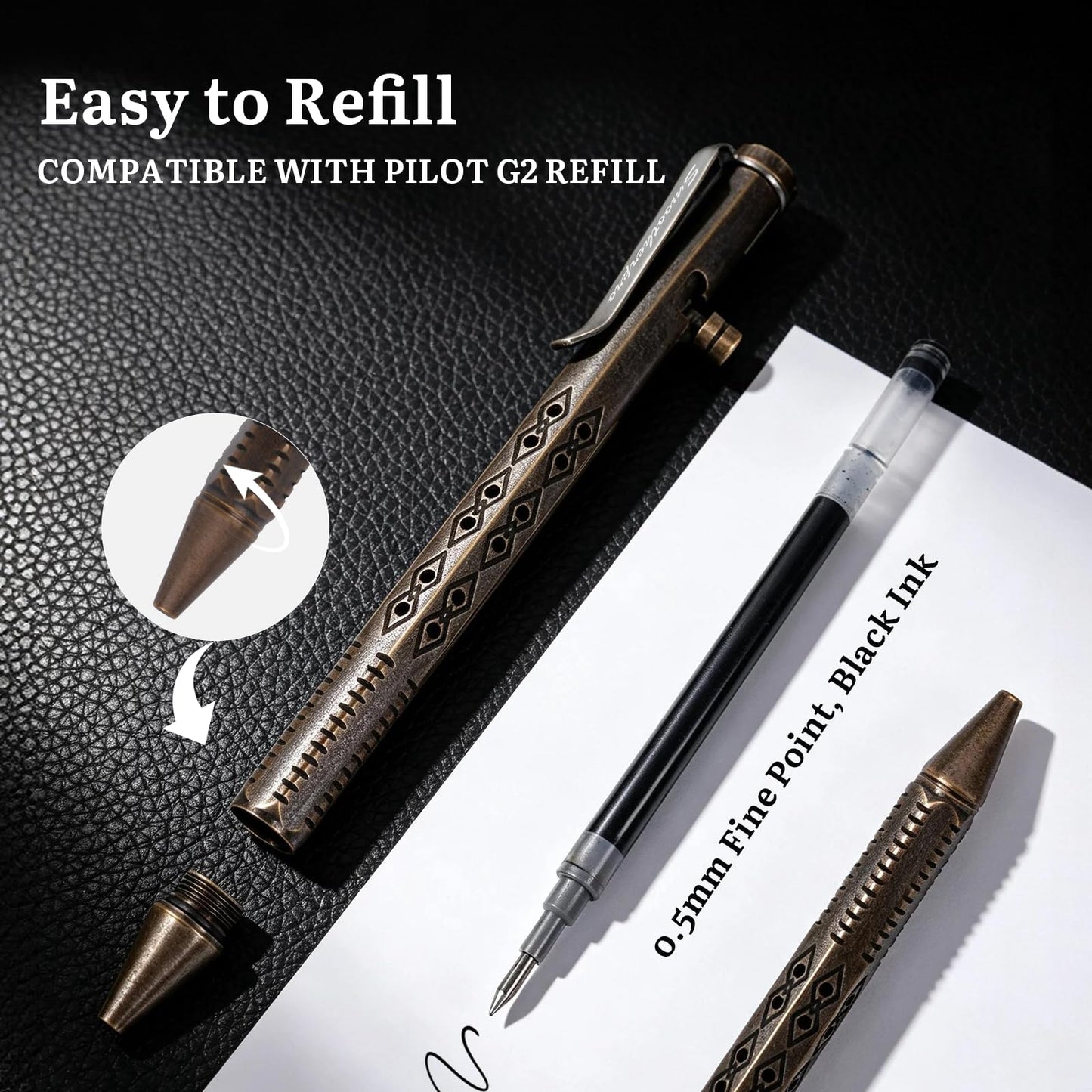 SMOOTHERPRO Solid Brass Bolt Action Pen Compatible with Pilot G2 Refill