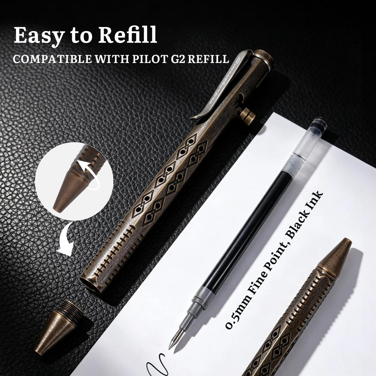 SMOOTHERPRO Solid Brass Bolt Action Pen Compatible with Pilot G2 Refill