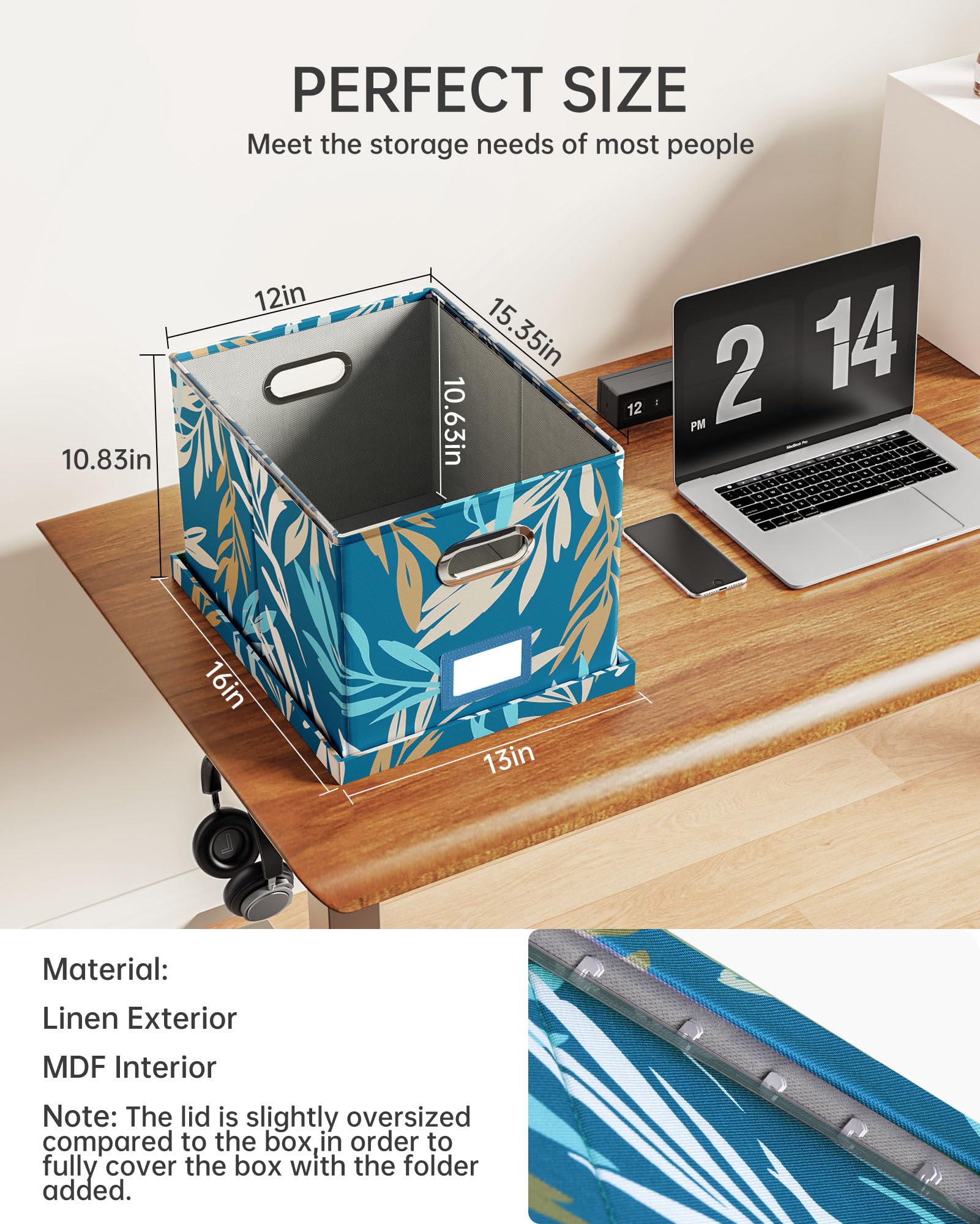 Oterri 2 Pack File Storage Organizer, Document Organizer, Portable File Box with Lid, Fit for