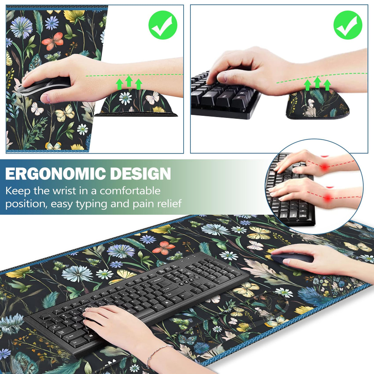 ARTSO Keyboard Mouse Pad Set, Extended Mouse Pad with Keyboard Wrist Rest Support, Memory Foam