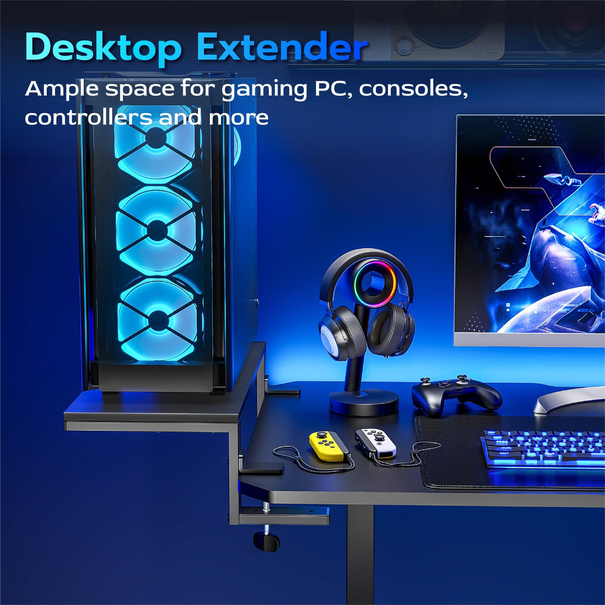 ARES WING Clamp-On 21.7" Desk Extender Shelf, Heavy Duty Desktop Organizer