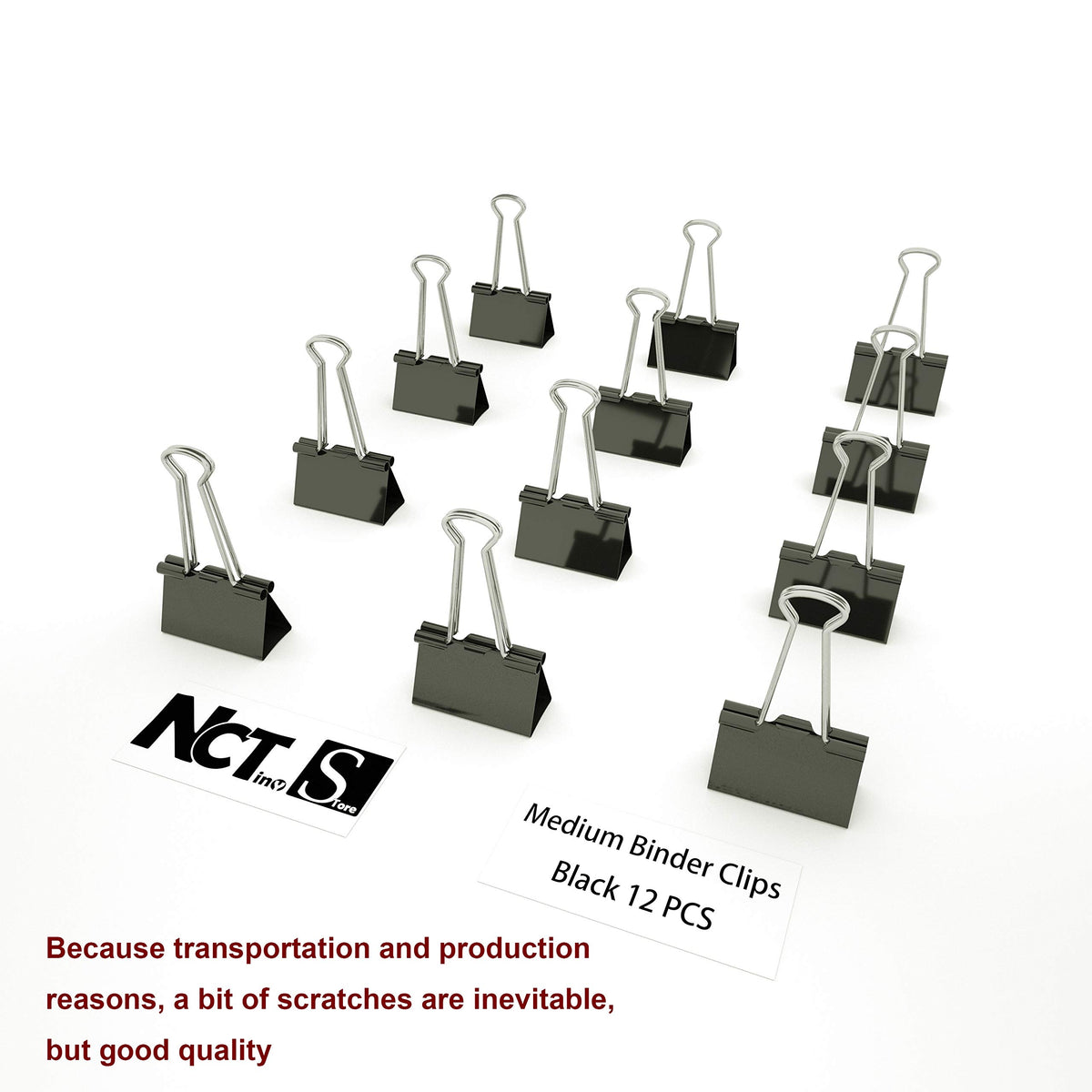 Nctinystore Binder Clips Medium Metal Clamp 1.25 inch / 32 mm (Black, 24-PCS)