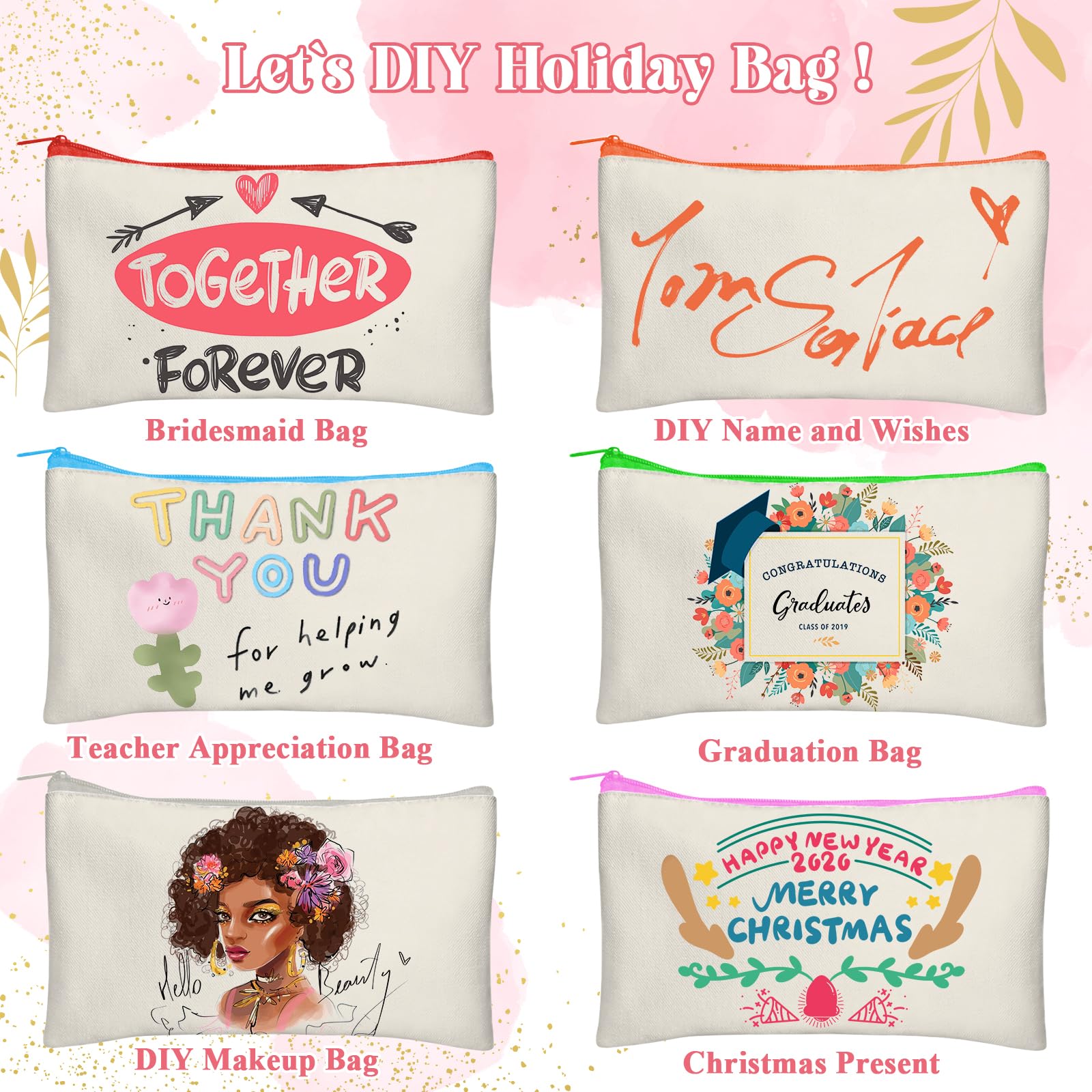 Legigo 50 Pack Blank DIY Craft Bag Canvas Pen Case Blank Makeup Bags - Canvas Pencil Bag Cotton
