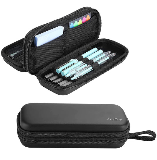ProCase 2-Layer Hard Pencil Case, Large Capacity Storage Box Pouch, Black